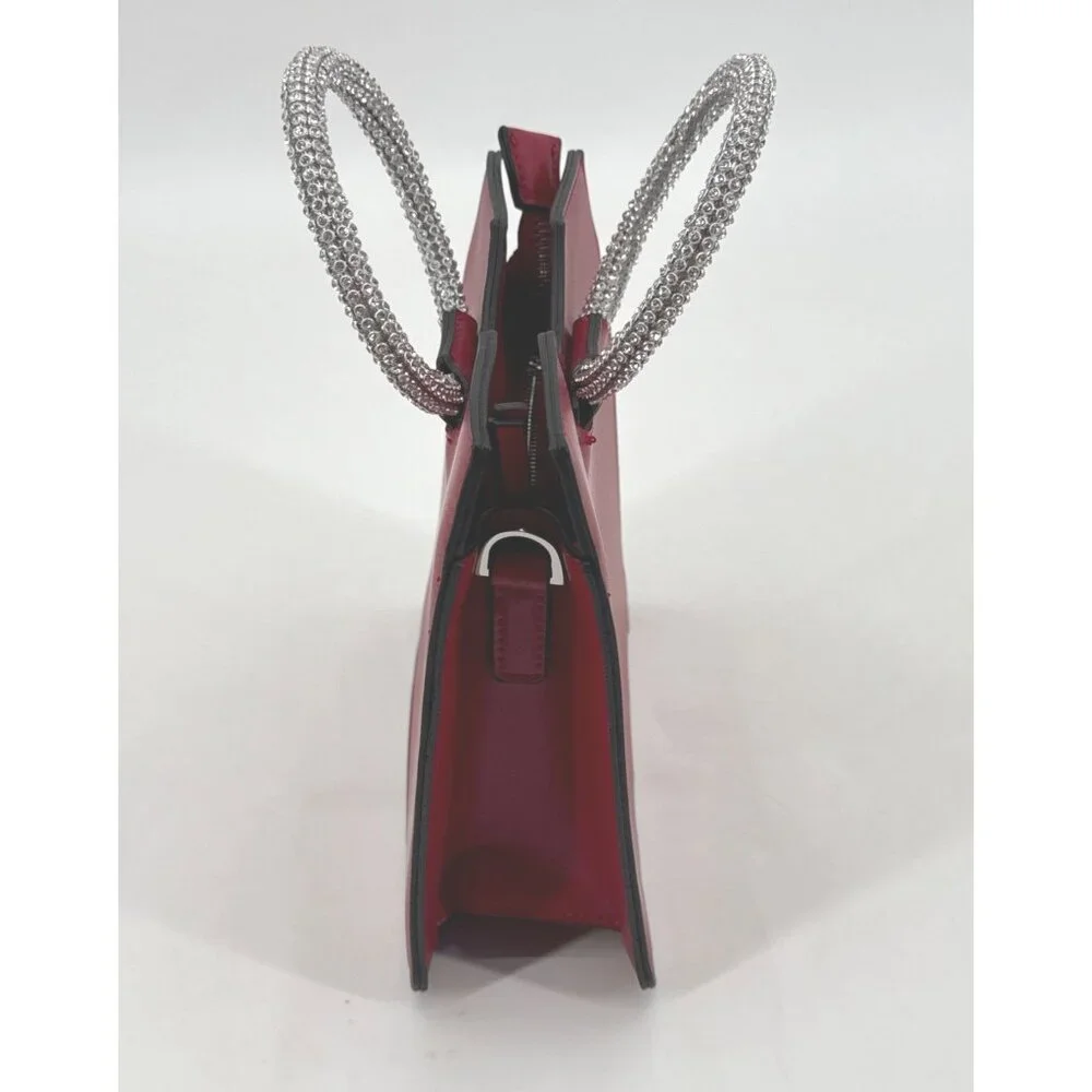 Topshop Red Square Handbag With Rhinestone Handles & Detachable Strap - Picture 6 of 13